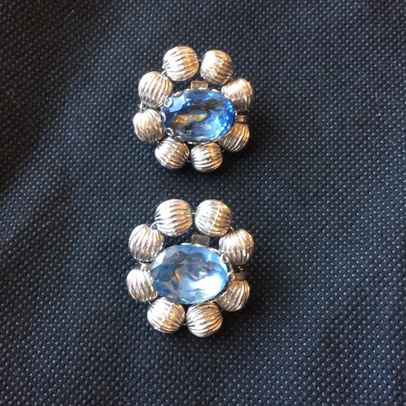 Coro Jewelry - Vintage Coro Silver Tone Blue Rhinestone Clip On Earrings